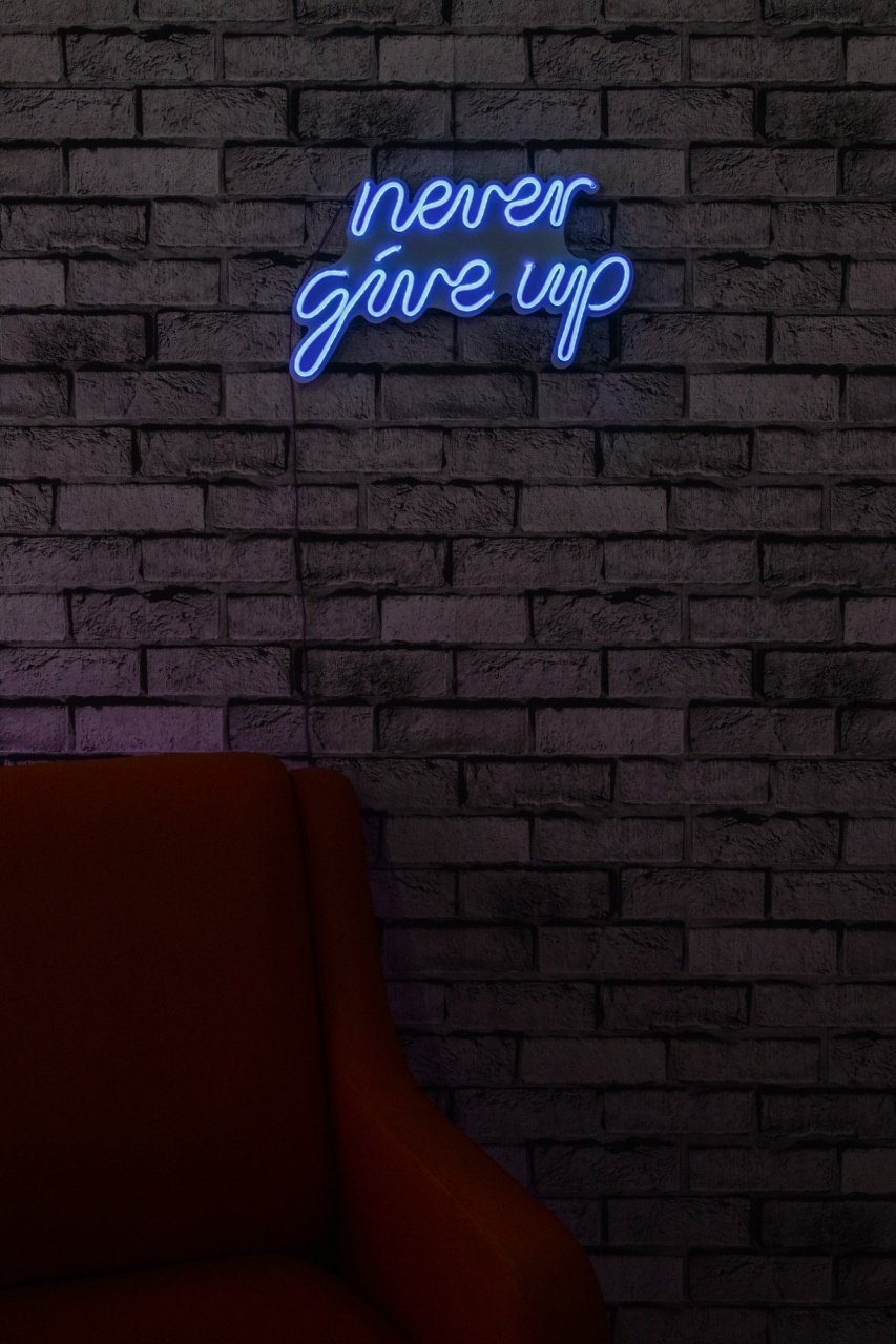 Decoratiune luminoasa LED de perete Never Give Up Albastru 39.5x23x2 cm - 3 | YEO