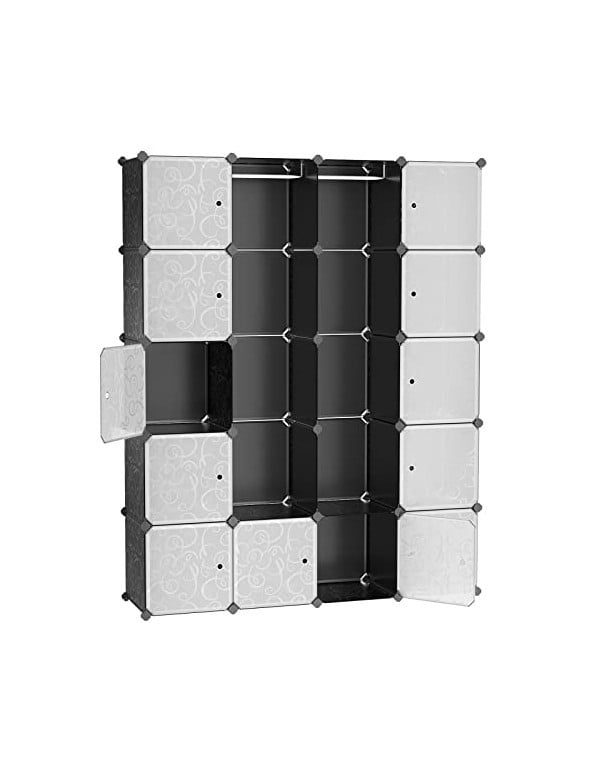 Dulap cu 2 bare de haine, Songmics, Negru, 180 x 145 x 37 cm