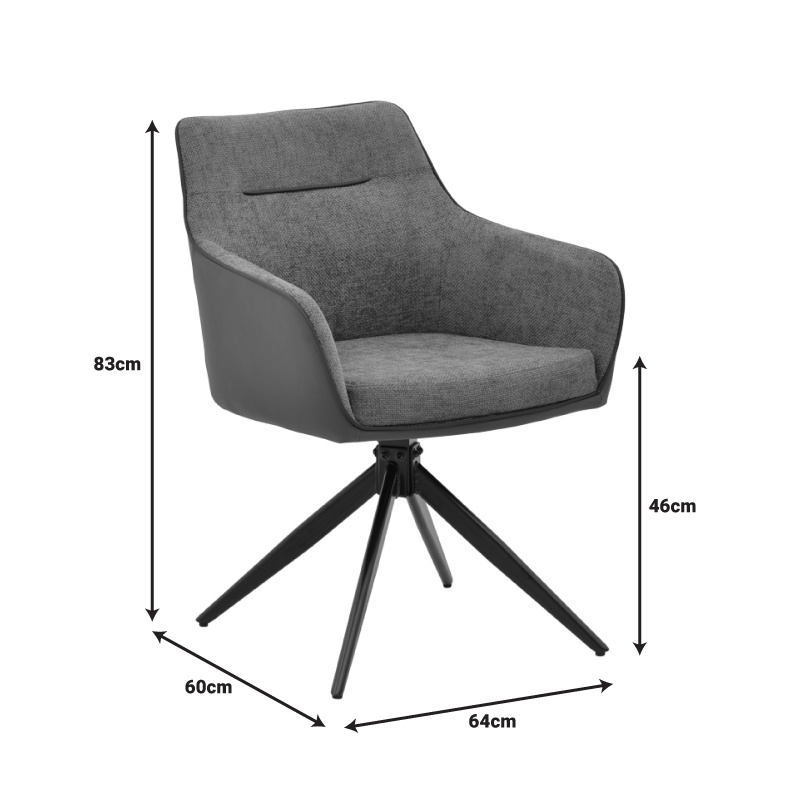 Fotoliu rotativ Debra, Pako World, Textil, Gri, 64x60x83 cm