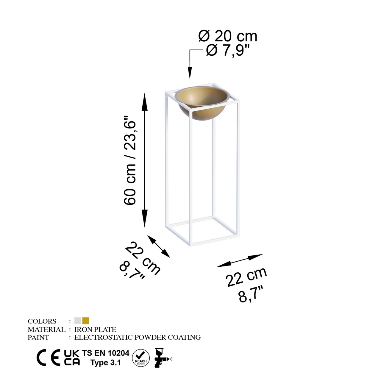 Ghiveci decorativ GED021C Auriu 22x60x22 cm
