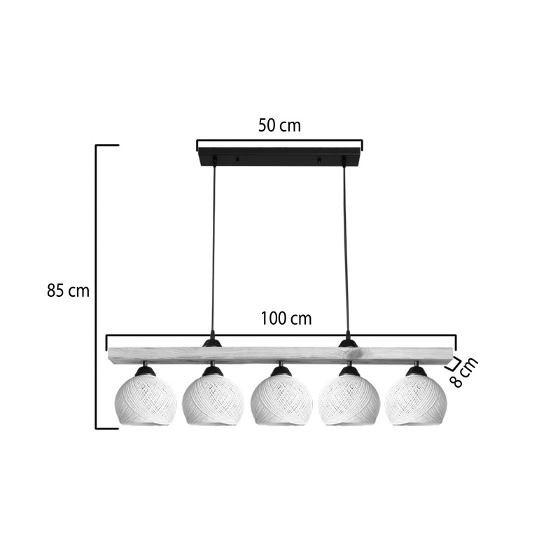 Lampa Salote, Pako World, E27, 5 becuri, Maro-Crem, 100x18x24 cm