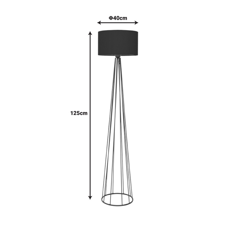 Lampadar Florencia, Pako World, E27, Textil, Negru-Metal, 40x40x125 cm