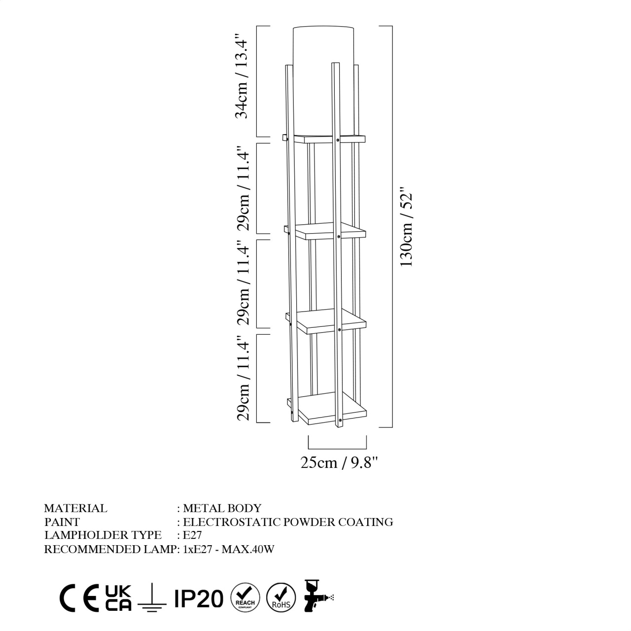 Lampadar Shelf Negru 25x25x130 cm