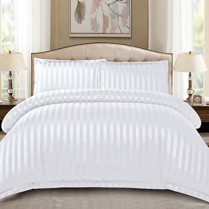 Lenjerie 1 Persoana Damasc Stripe Alb 4 Piese (Finet)