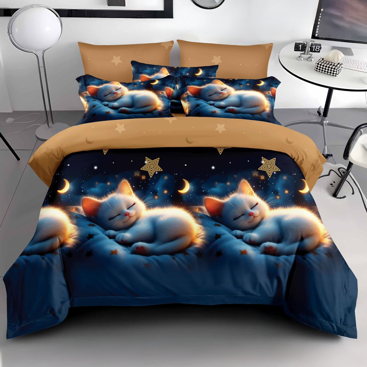 Lenjerie 3D Blue cat 6 Piese (Finet)