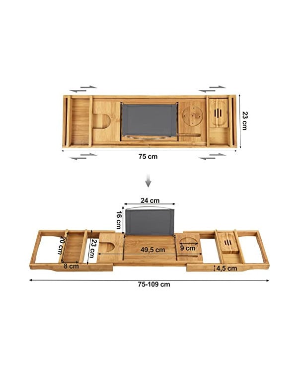 Masa pentru baie, Songmics, Bambus, BCB88Y, Extensibila, natural - 3 | YEO