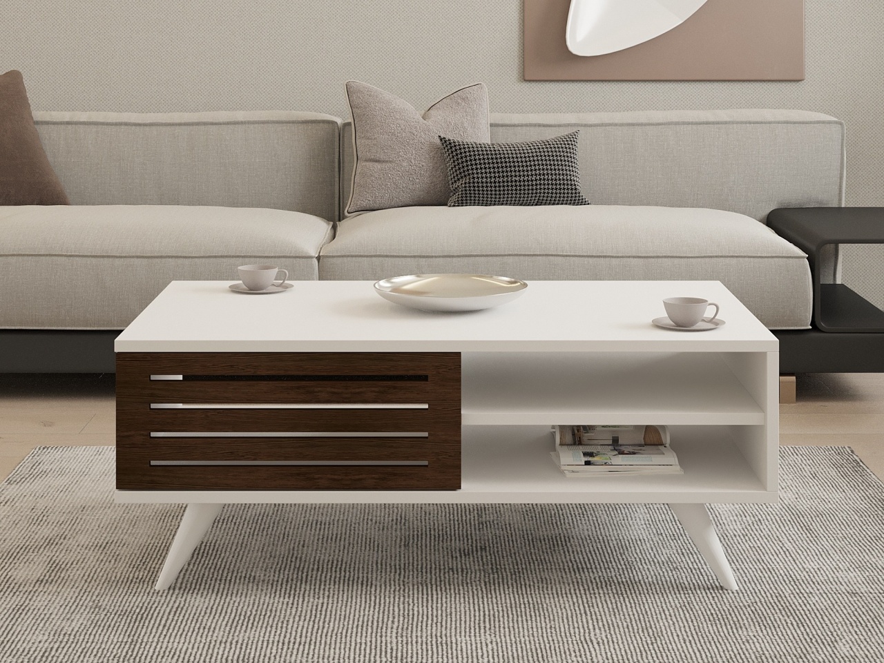 Masuta de Cafea Grande - Walnut, Alb - 2 | YEO