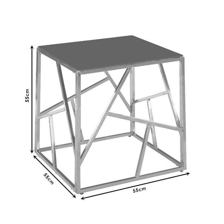 Masuta laterala Tabar sticla 8mm negru-otel inoxidabil auriu 55x55x55cm