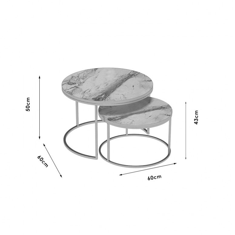 Masute de cafea October set de 2 alb gri marmura-aurie - 2 | YEO