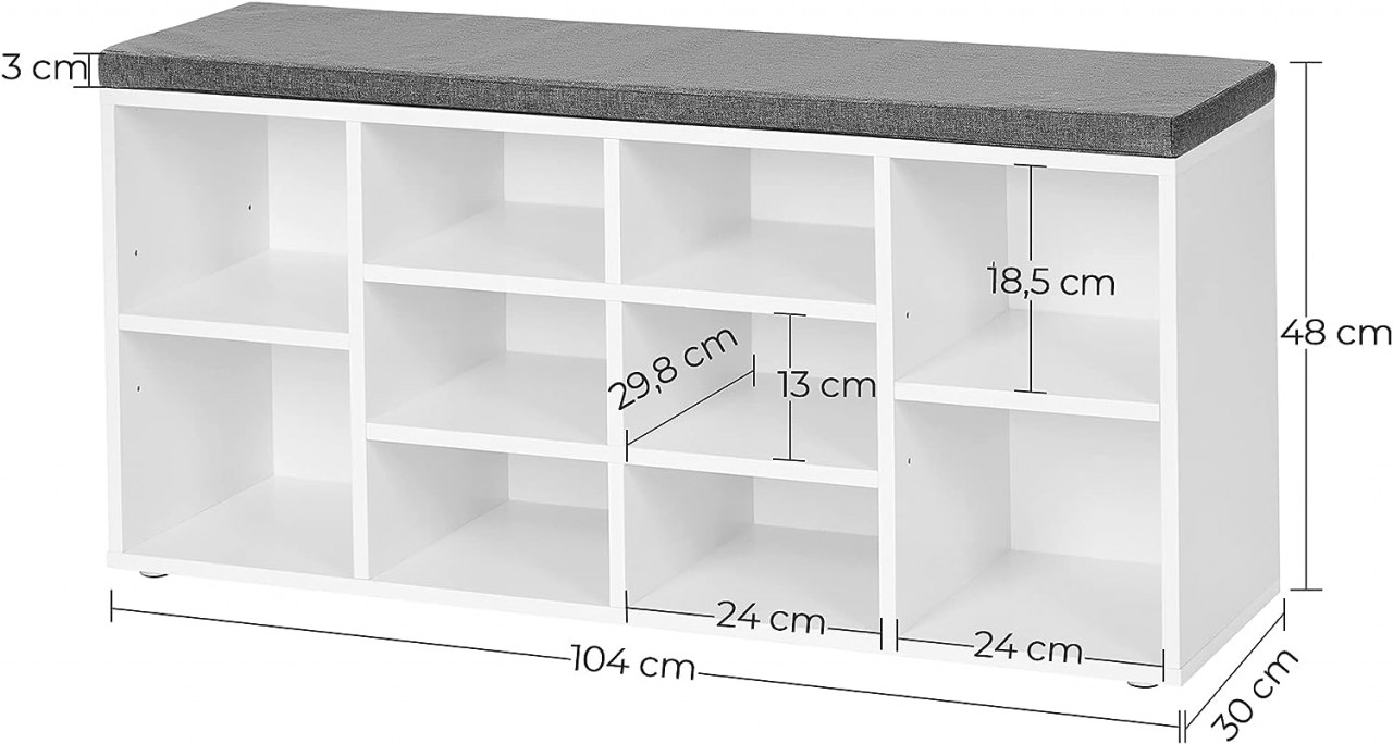 Pantofar bancuta hol cufar cu depozitare, Vasagle, Alb, 104x30x48 cm - 2 | YEO