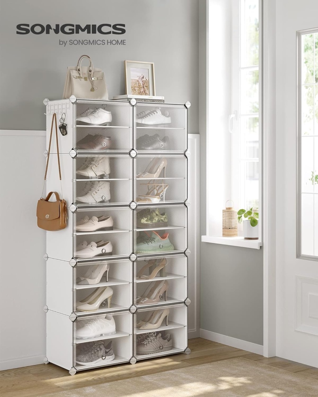 Pantofar modular Alb Songmics 82x32x152 cm - 1 | YEO