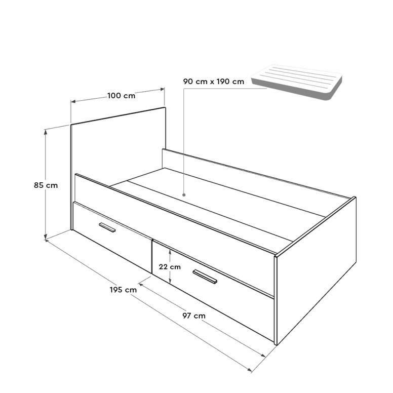 Pat 1 persoana cu spatiu de depozitare 90x190 cm Maeve 14808 Alb/Sonoma