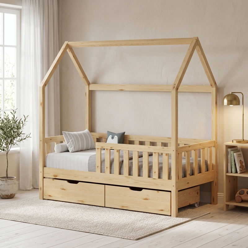 Pat montessori, cu 2 sertare, Bendina, Pako, Natural 90x190x160 cm - 2