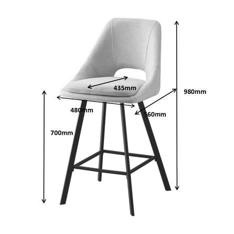 Scaun bar Initiate material teddy gri inchis cu picioare metalice negre 48x56x98 cm