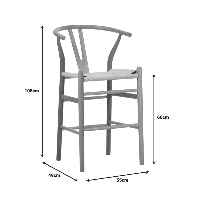 Scaun bar Wishbone din lemn de cauciuc si franghie in nuanta naturala 55x49x108 cm