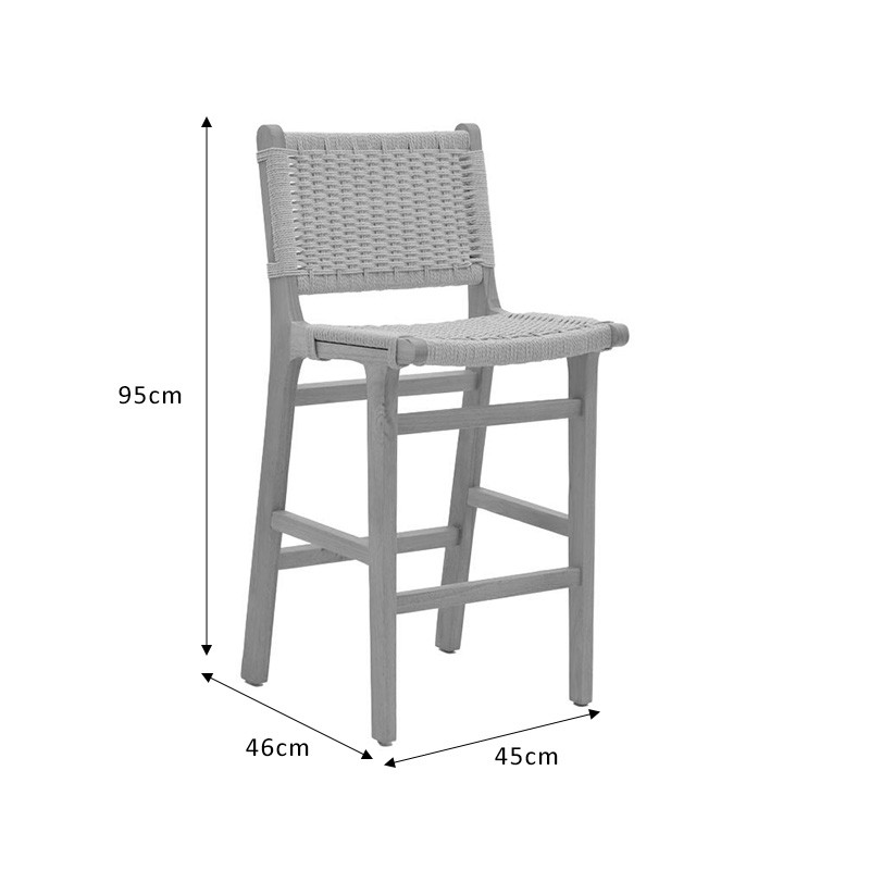 Scaun de bar Julien lemn de arbore de cauciuc culoare lemn natural - funie culoare lemn naturala 45x46x95cm