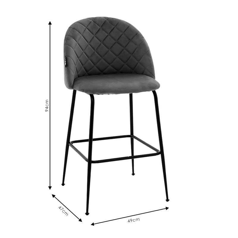 Scaun de bar Kudos picioare metalice negre - catifea culoarea mar putred