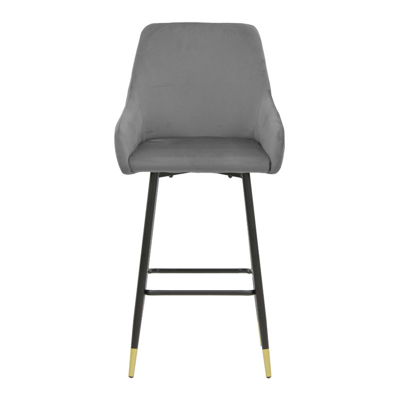 Scaun de bar Lithe picioare metal auriu negru - gri catifea 47x44x98cm - 3 | YEO
