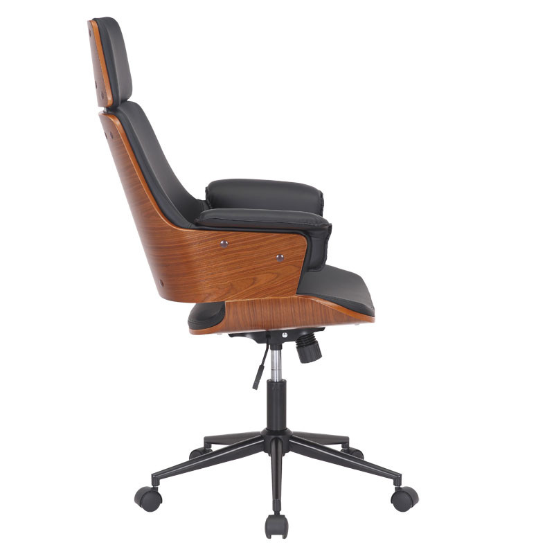Scaun de birou manager Hermanos cu piele ecologica negru - lemn de nuc - 2 | YEO