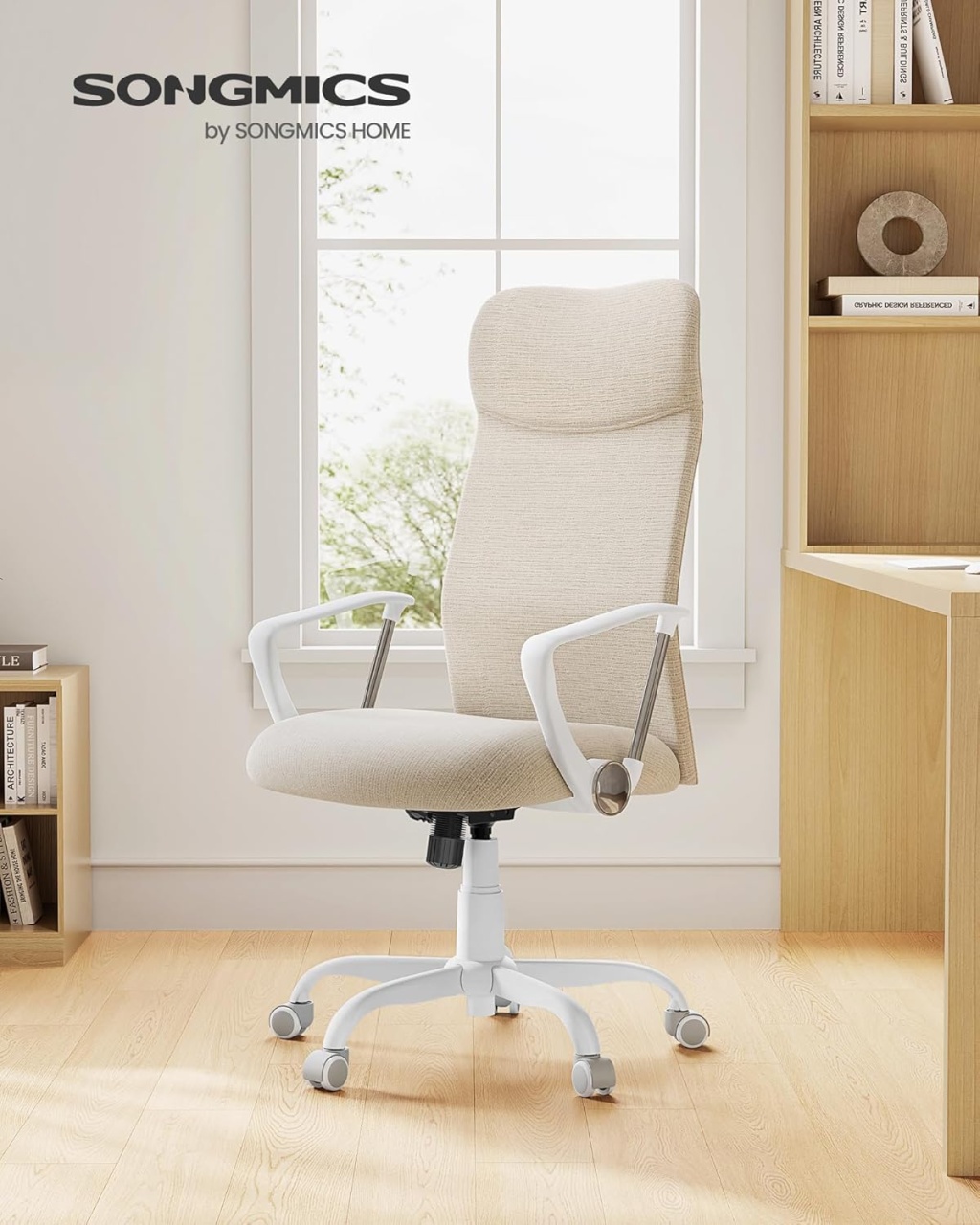 Scaun de birou Songmics Crem 59x58x114.7-122.7 cm