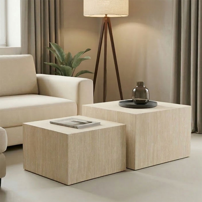 Set 2 bucati Masuta auxiliara Coffina Travertin 58x58x40 cm