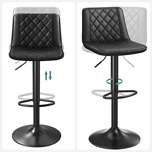 Set 2 scaune de bar, Songmics, Negru, 47x51x(88.5-108.5) cm - 3 | YEO