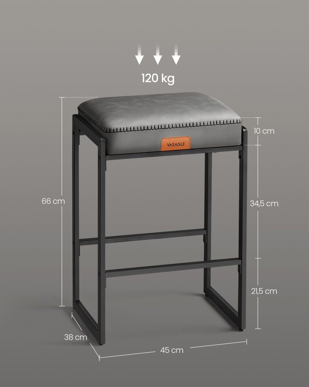 Set 2 scaune de bar Vasagle Gri 45x38x66 cm