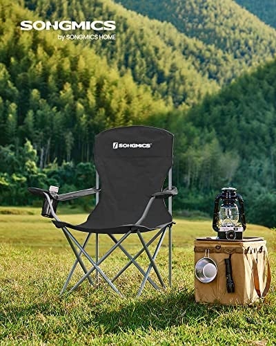 Set 2 scaune de camping, Songmics, Negru, 76x51.5x95.5 cm