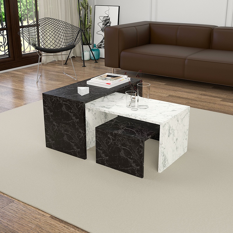 Set 3 masute de cafea Mabole Pako World Negru 65x35x45 cm - 2 | YEO