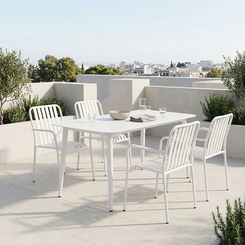 Set 5 masa si scaune gradina Heven Vista Alb 80x150x72 cm