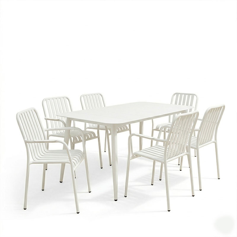 Set 7 masa si scaune gradina, Heven Vista, Alb, 80x150x72 cm