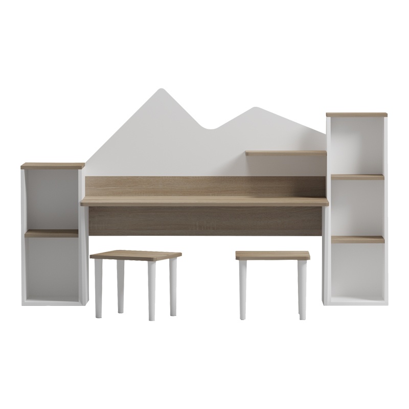 Set birou de copii cu 2 tabureti, 3 buc, Dualto, Pako, Alb 180x30x93.6 cm - 3
