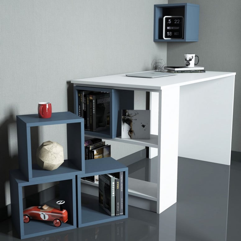 Set Birou si Biblioteca Box Alb-Blue - 1 | YEO