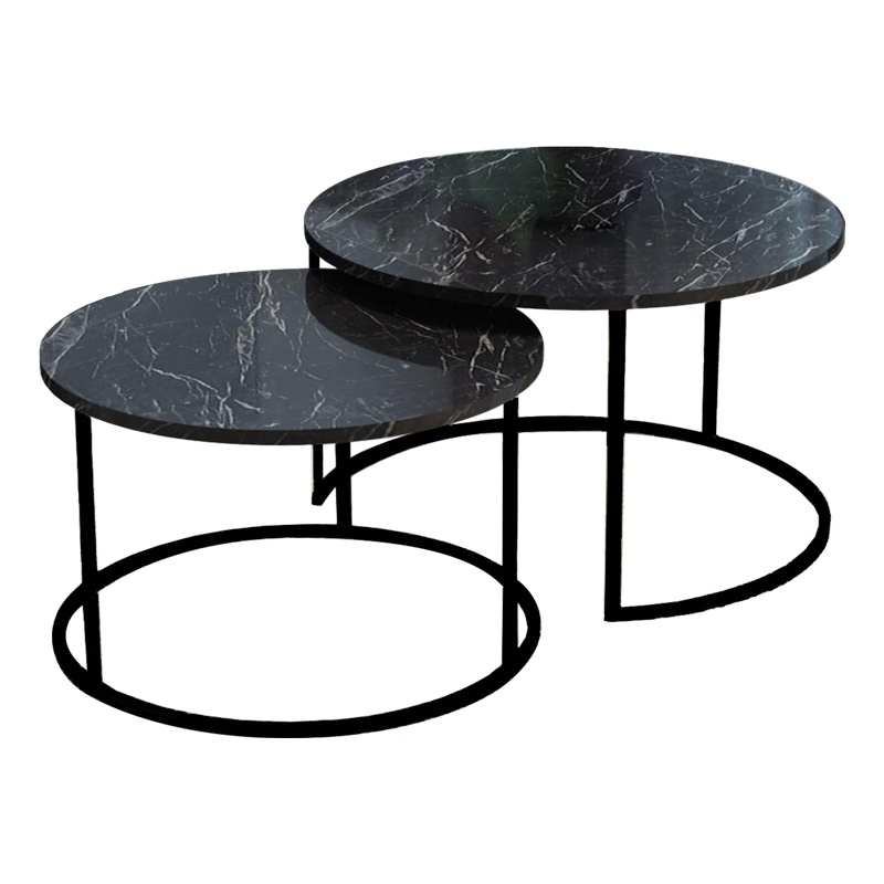 Set de 2 masute de cafea Solme marmura negru melamina metal negru 60x60x40 cm