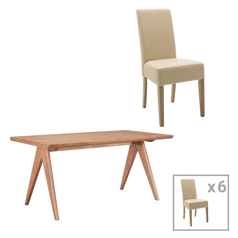 Set de 7 buc masa si scaune Ditta-Winslow din lemn de cauciuc culoare nuc deschis 180x85x75 cm