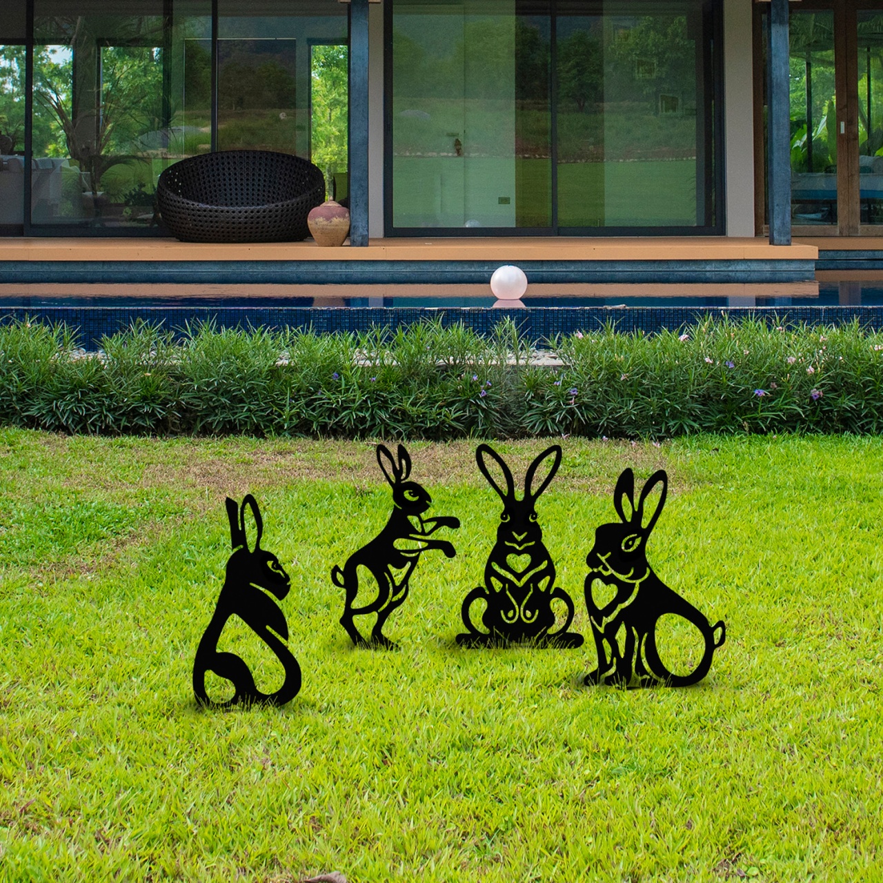 Set de accesorii metalice decorative pentru gradina Rabbits Negru 22x35 cm