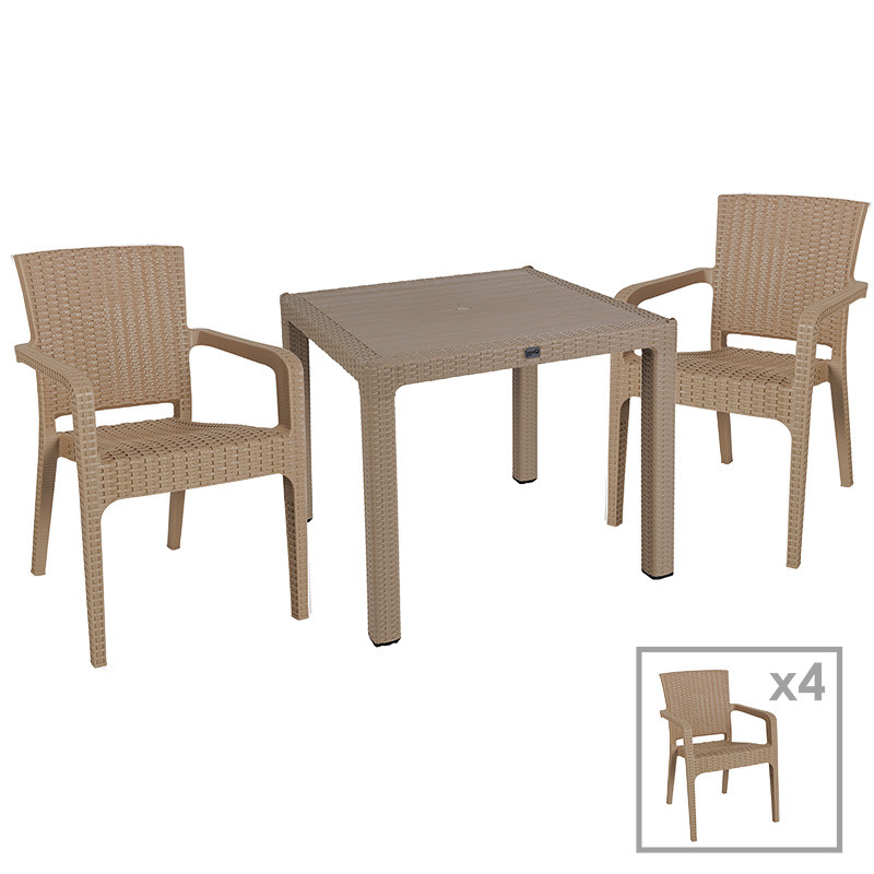 Set de gradina masa si scaune Explore, Halcyon set 5 piese plastic cappuccino 90x90x73.5 cm