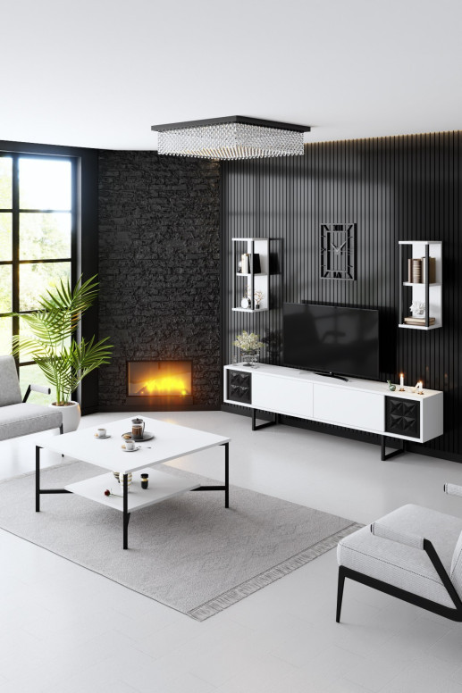 Set de mobilier pentru living Black, Alb- Negru