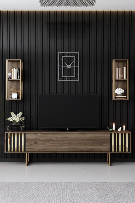 Set de mobilier pentru living Gold, Nuc Negru - 3 | YEO