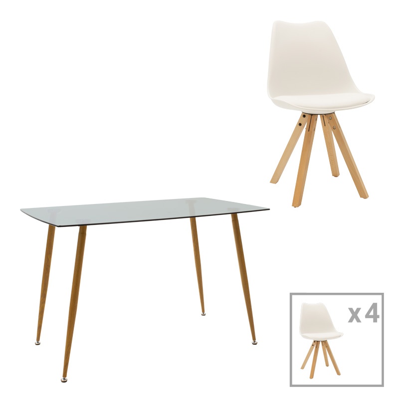 Set dining Chloe-Caron, Pako World, 5 piese,, Natural, 120x70x75 cm