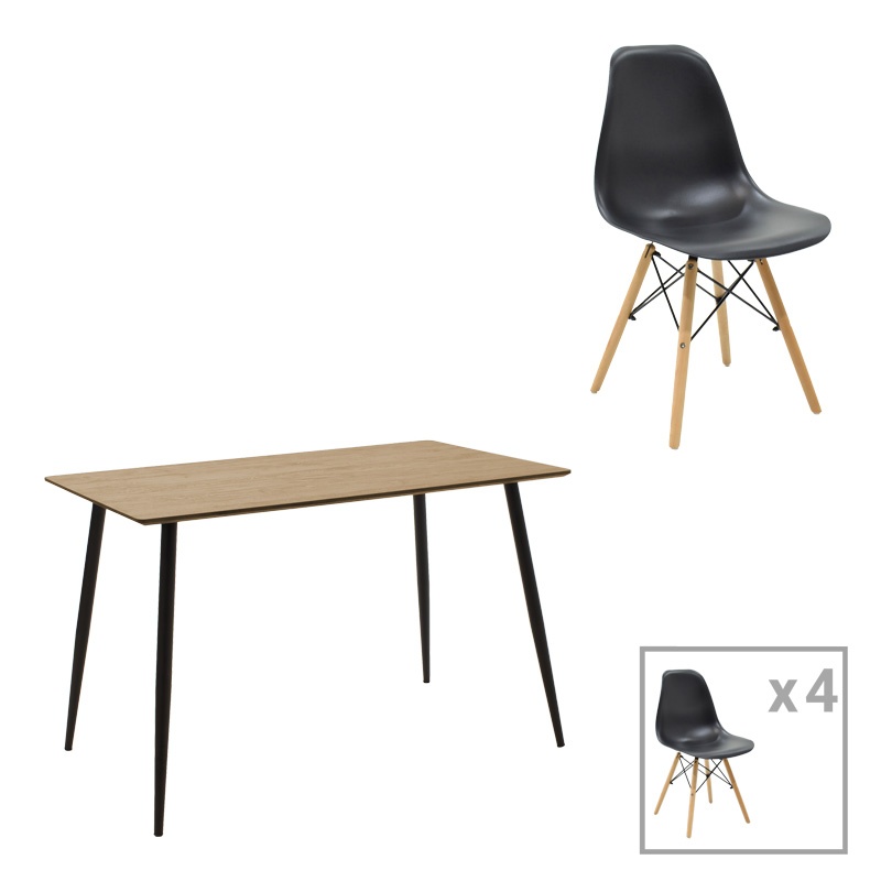 Set dining Cuba-Julita, Pako World, 5 piese, MDF, Sonoma-Negru, 120x70x76 cm
