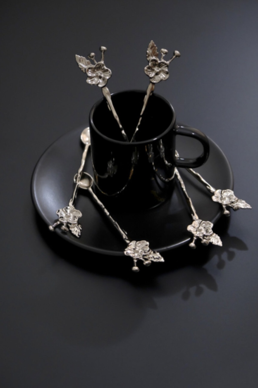 Set lingurite cafea floricica 6 bucati PLT0494 Argintiu 13.5x3x0.2 cm