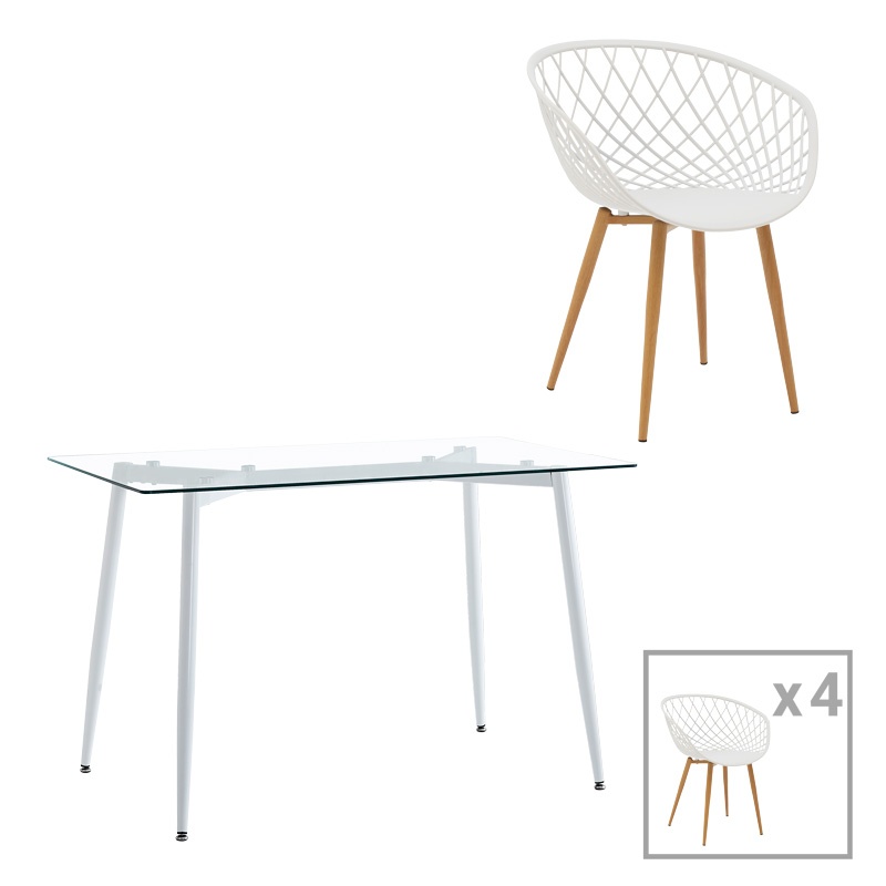 Set masa si scaune 5 buc Quana-Ezra Alb 120x70x75 cm