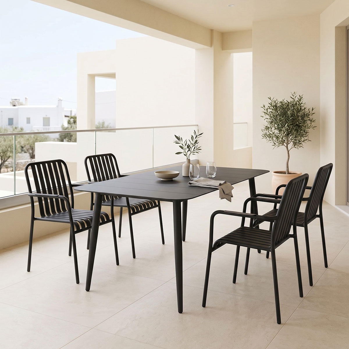 Set masa si scaune dining 5 buc Heven Vista Pako Negru 150x80x72 cm