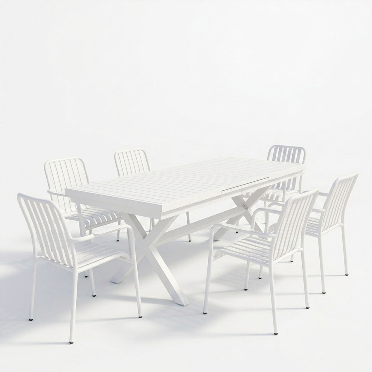 Set masa si scaune dining, 7 buc, Dagyn Vista, Pako, Alb 240x90x76 cm - 2