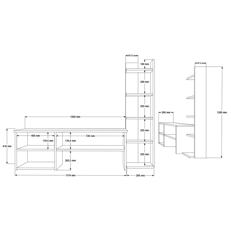 Set mobilier living Perla, Pako World, Alb, 120x29x41 cm