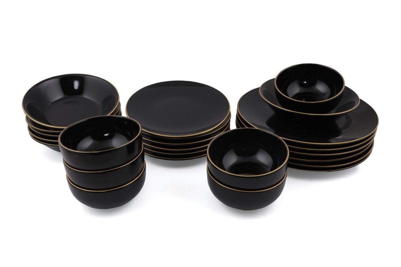 Set veselă din ceramică, 24 bucati Ravvine Negru 26x26x1 cm