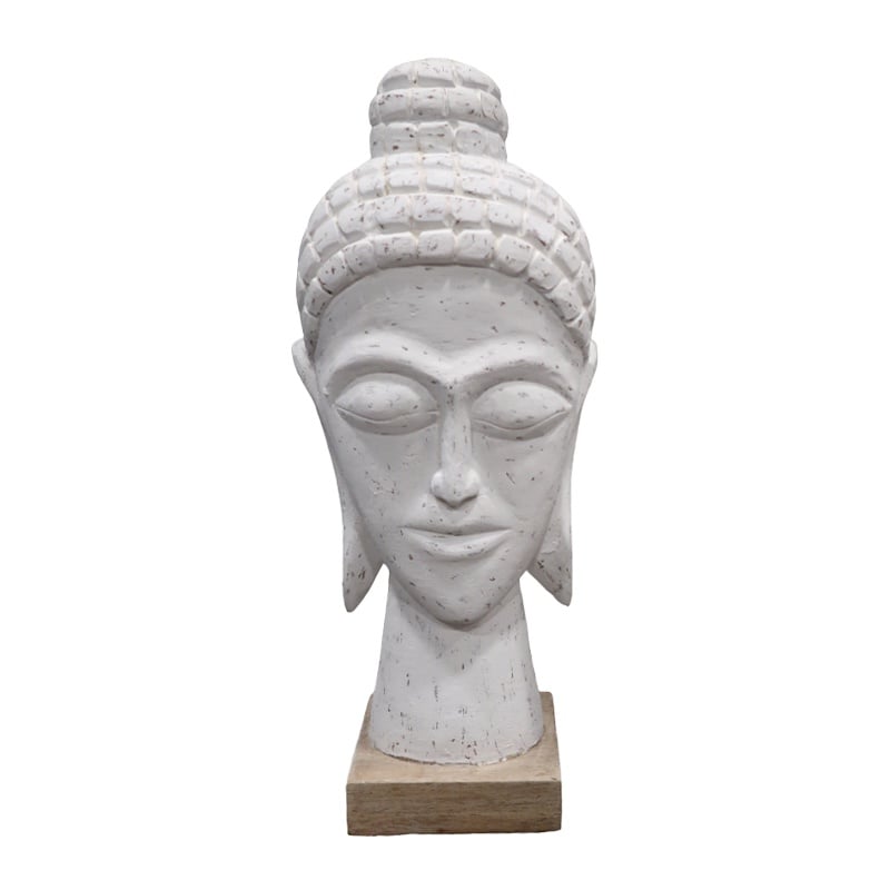 Statueta Wevi bust Buddha alb lemn mango 17x11.5x41 cm