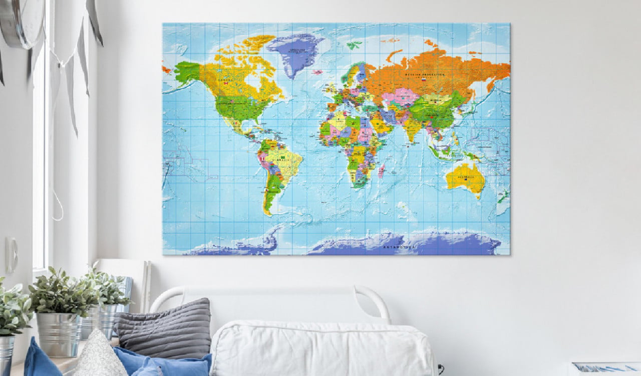 Tablou din plută - World Map: Countries Flags [Cork Map] 90x60 cm - 1 | YEO