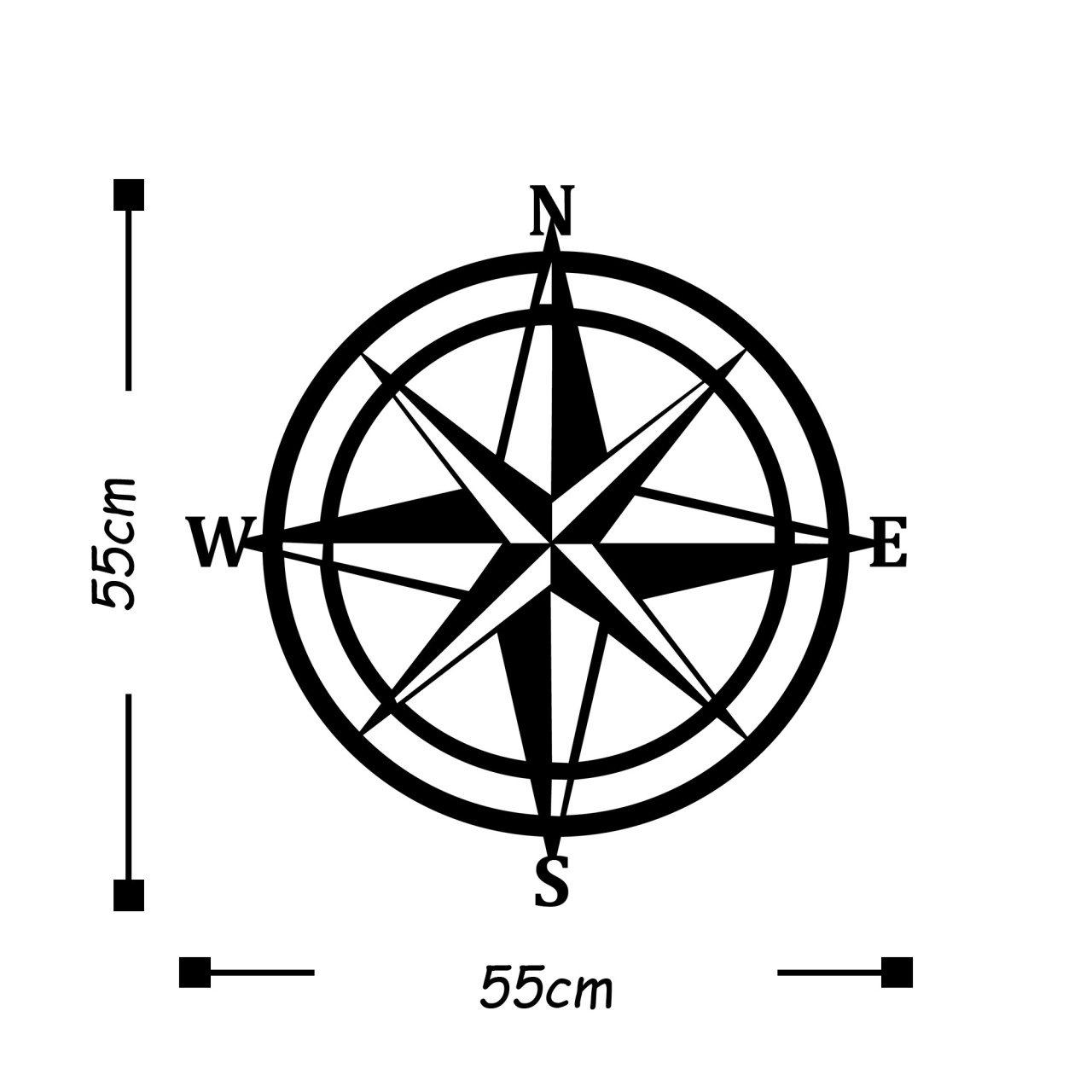 Tablou metalic Compass Negru 55x55 cm